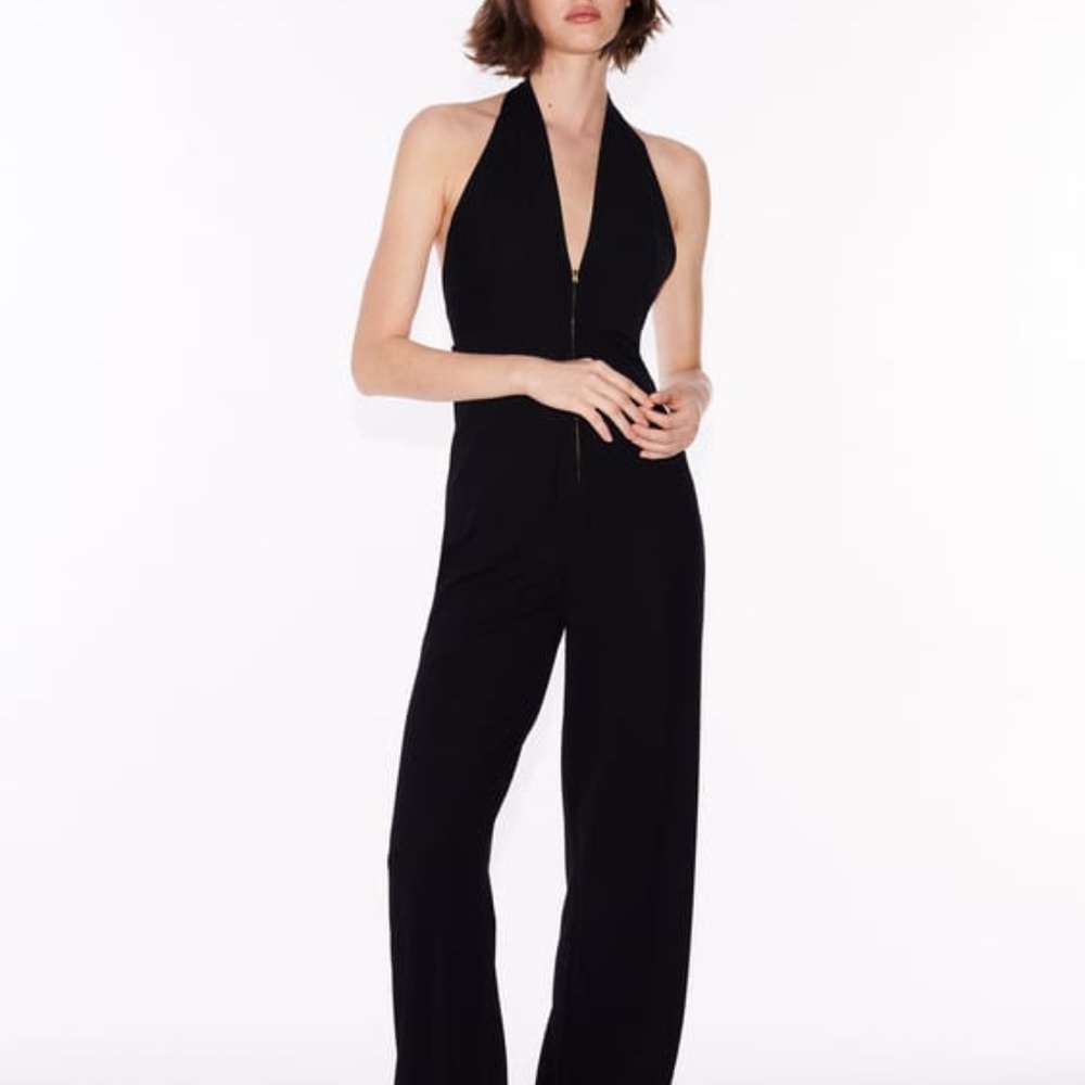 NWT - ZIP-UP HALTER BLACK JUMPSUIT, L